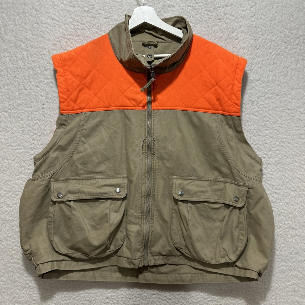 Cabela's Outdoor Gear Fishing Hunting Vest Size XL Orange Khaki Pockets Quilted